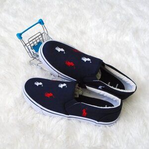 Polo Ralph Lauren Keaton Slip On Sneakers Navy Red White Size 2 or 3 Children